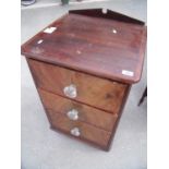 Victorian mahogany three drawer bedside chest with flower design glass handles (53cm x 49cm x 88cm)