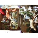 Large selection of various decorative wildlife and wooden figures in two boxes including Border Fine