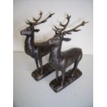 Pair of bronze effect cast metal figures of stags on rectangular bases (height 30cm)