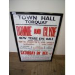 Framed Town Hall Torquay Bonnie & Clyde Theatre advertising poster for Saturday 30th December