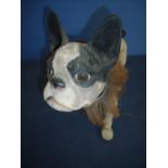 Large composite French Bulldog with articulated head, pull growler and collar with trim (38cm high)