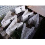 Selection of white and black painted railway cast stone track side number markers (6)