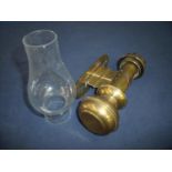 Reproduction brass railway carriage wall mounted oil lamp with glass shade