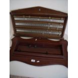 Edwardian mahogany billiards scoreboard and another modern billiards scoreboard