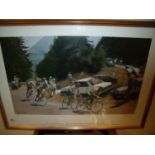 Framed and mounted signed Pat Cleary limited edition Tour de France 1989 print No 745/800 (68cm x