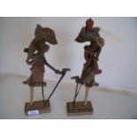 Pair of carved wood Malaysian female puppets (approximately 32cm height)