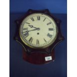 19th C drop dial mahogany cased wall clock with star shaped frame to the case, with brass inlay,