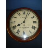 Mahogany cased single fusee school type wall clock, the dial marked S. Morand 160 Drury Lane W.C.