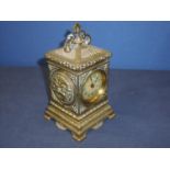 Early 20th C cast brass cased mantle clock with painted movement, manufactured by The British United