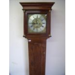 Jones of Wrexham brass and steel faced eight day oak cased long case clock, with date dial to the