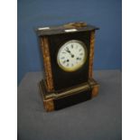 Late 19th C slate and variegated marble striking mantel clock white enamel dial, count wheel