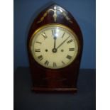 19th C mahogany and brass inlaid arch top double fusee bracket clock with plain dial, lion mask