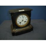 Late third quarter of the 19th C slate and marble striking mantel clock, with white enamel dial