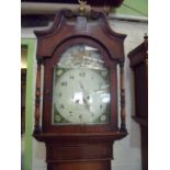 Mahogany and oak cased 8 day long day clock with arched painted dial, with secondary date dial