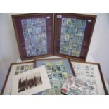 Set of five framed and mounted cigarette cards depicting birds, flowers, butterflies etc and a