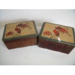 Two lacquered Oriental style rectangular boxes decorated with birds and floral detail