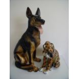 Extremely large ceramic figure of a German Shepherd (height 76cm) and another of a leopard (2)