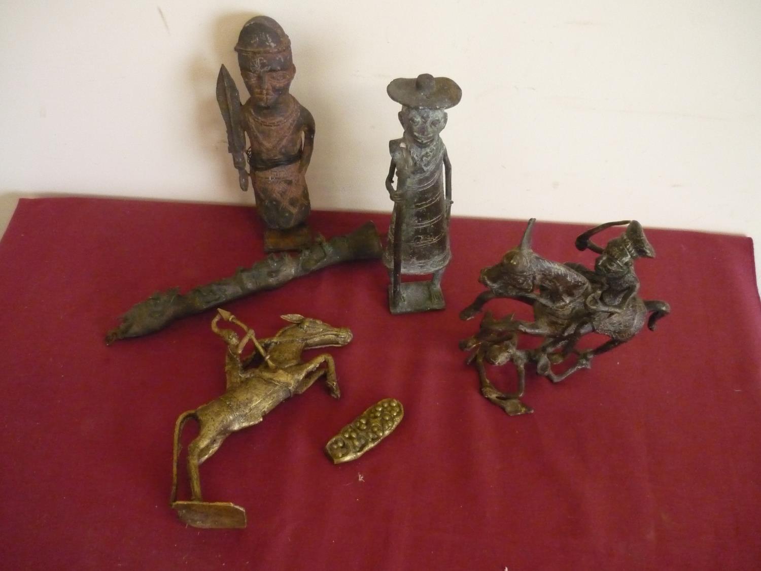 Collection of various assorted African Benin type bronze figures
