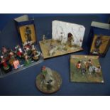 Quantity of various cast metal military miniatures including scenic layouts, individual pieces