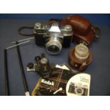 Late 1950's Kodak Retina Reflex S C/W 50mm F2.8 Ysarex with Ever Ready case, Kodak copy stand and