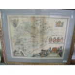 Framed and mounted hand coloured in wash and outlined map by J. Blaeu of Rutland comitatvs, circa