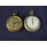 Open faced silver plate cased stopwatch and a brass cased open faced pocket watch secondary dial (2)
