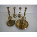 Small selection of various brassware including a pair of candlesticks, various other candlesticks