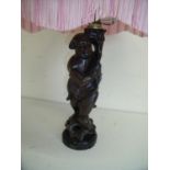 Carved Eastern hardwood table lamp in the form of a standing figure