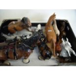 Selection of various assorted ceramic and other figures of horses in one box