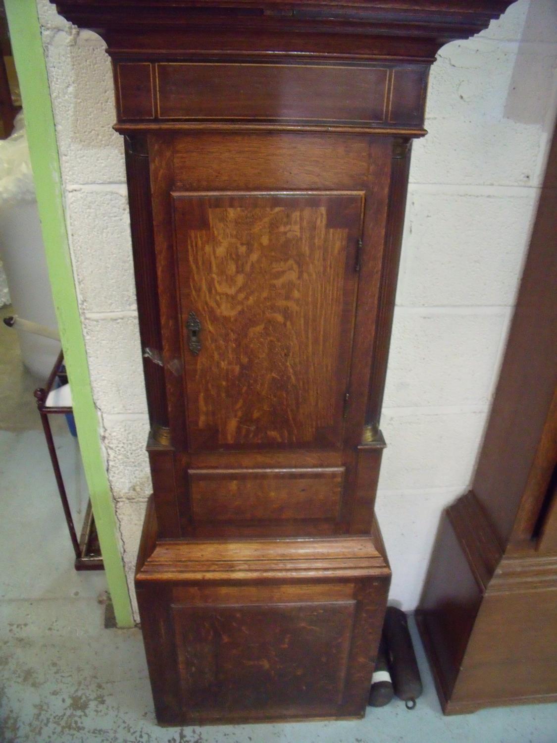 Mahogany and oak cased 8 day long day clock with arched painted dial, with secondary date dial - Image 2 of 2