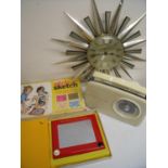 Vintage Bush radio, a Metamec Starburst wall clock etc