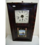 19th/20th C American style rectangular wall clock with glazed cupboard doors (42.5cm x 76.5cm)