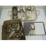 Selection of various assorted plated cutlery, twin handled tray, heavy duty silver plated Mappin &