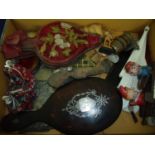 Box of various assorted collectable items including a tortoiseshell and white metal dressing table