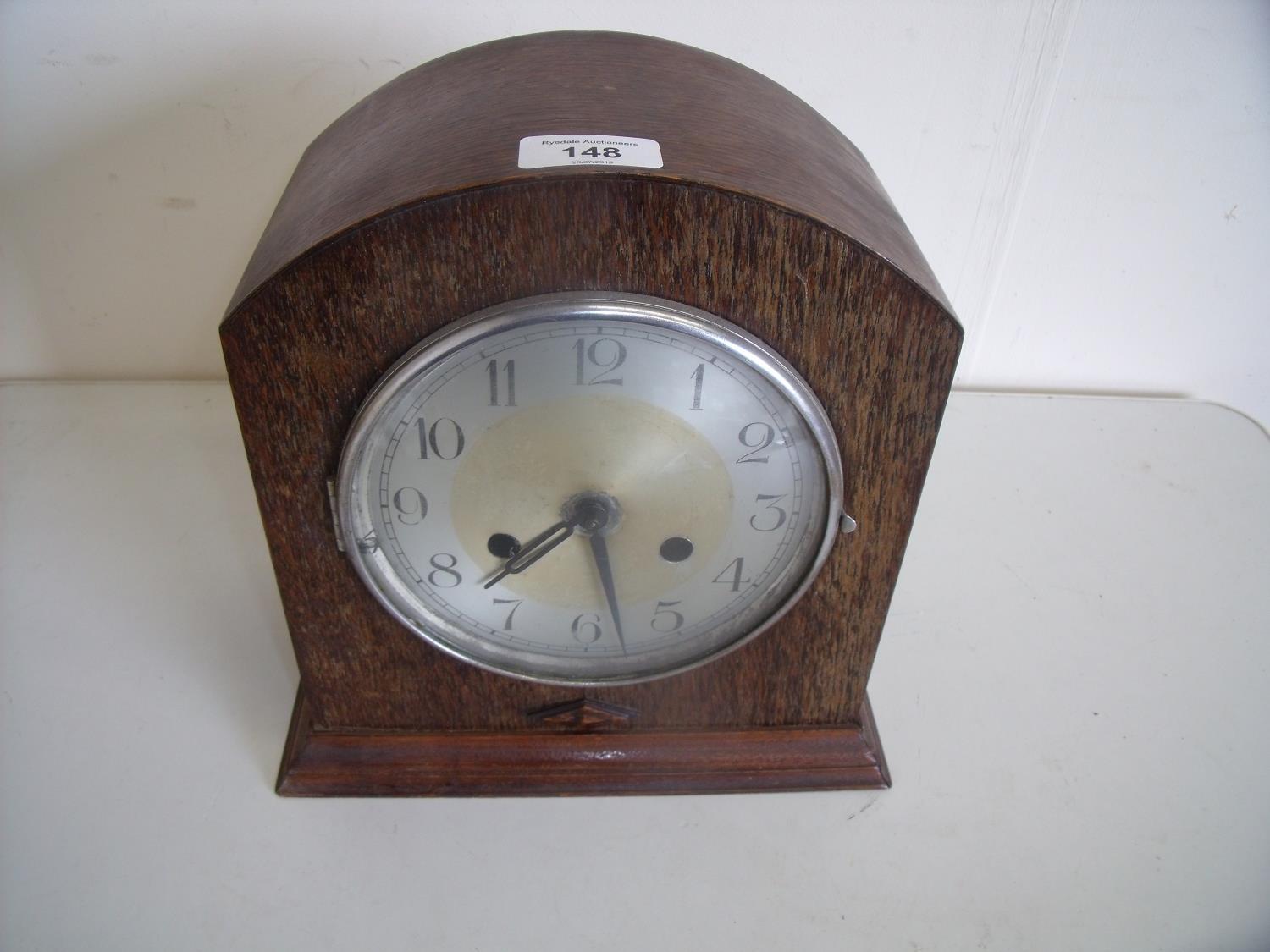 Early 20th C Haller oak cased chiming mantel clock