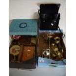 Selection of various assorted brassware, giant wooden paperclip, turned wood napkin rings and