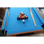 Modern quarter sized snooker/billiards table with accessories (balls, cues etc) (183cm x 92cm x