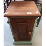 Pine part painted bedside cupboard enclosed by single panelled door