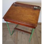 1960's Tri-ang child's school desk with lift up lid and metal frame