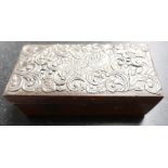 Leather bound and embossed silver hallmark topped cigarette box of rectangular form (hinge A/F) (