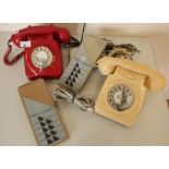 Two GPO746 Rotary Dial telephones circa 1970, one red and one cream