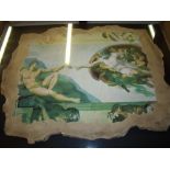 Boxed reproduction Michael Angelo La Creazione painted plaster panel mounted on board with glazed