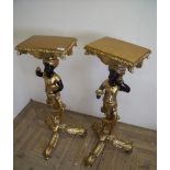 Pair of gilt Blackamoor style torchere stands with rectangular tops (height 93cm)