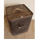 1960s Ministry of Defence ply wood and metal backed bomb box with rope handles (50cm x 66cm)