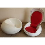 1960s style vintage folding egg chair and a later circular style rocking egg chair