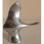 Stainless steel modern art figure of a swan in flight, the underside signed Haseltin, Canada (height