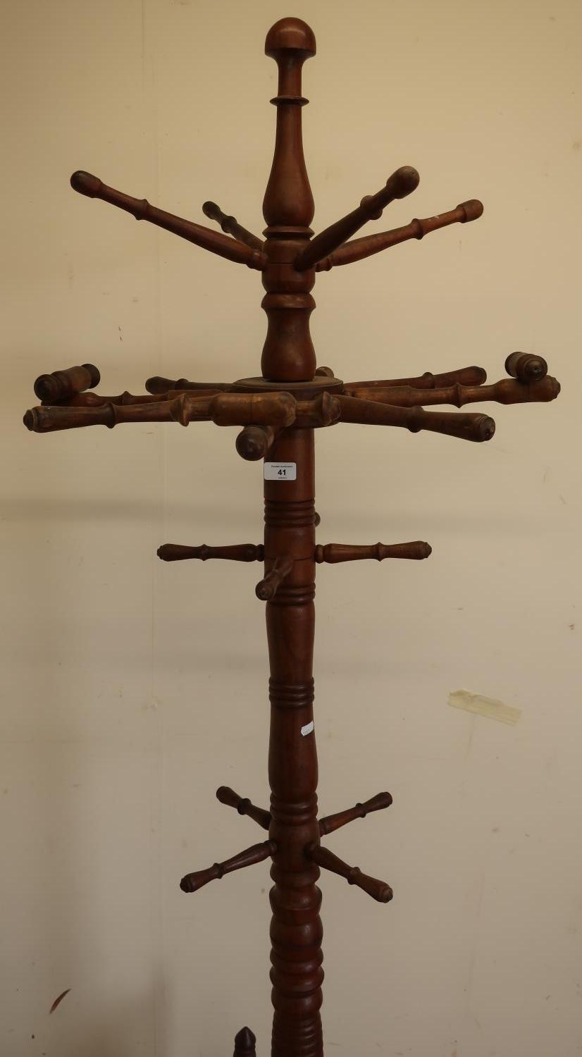 Large turned wood multi hook hat & coat stand with rotating central section (height 196cm)