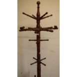 Large turned wood multi hook hat & coat stand with rotating central section (height 196cm)