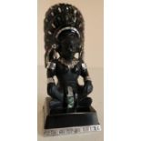 Carved obsidian Mexican Taxco Aztec figurine inlaid with silver and Mother of Pearl (height 12cm)