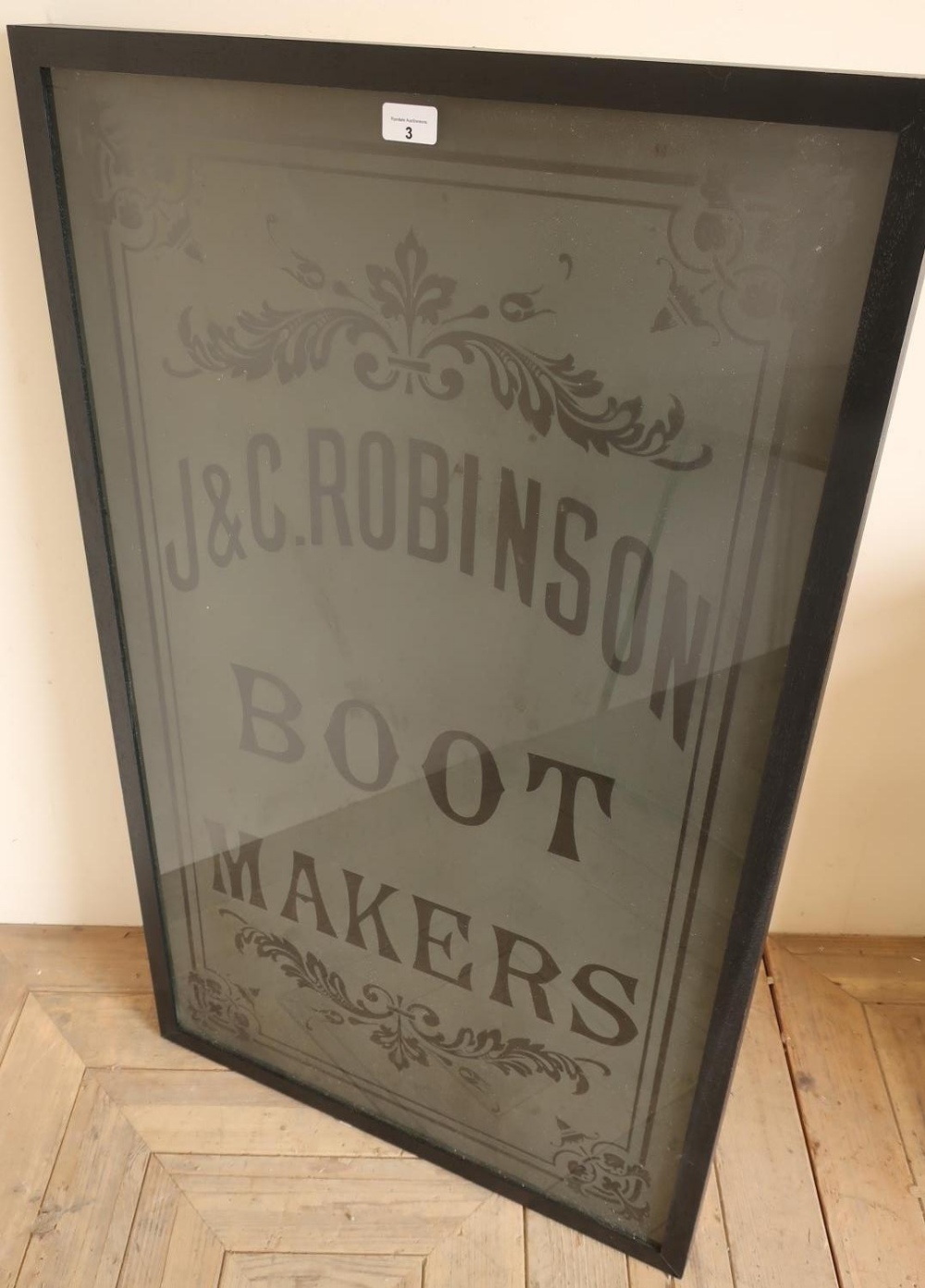 Late Victorian acid etched shop door sign 'J & C Robinson Boot Makers' (63cm x 104cm)